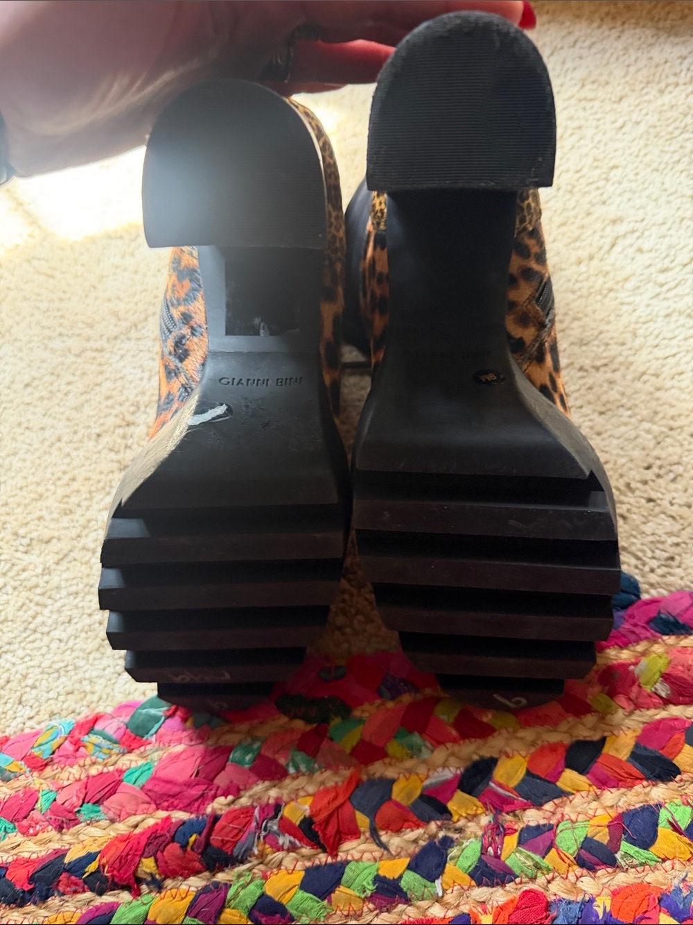 Gianni Bini Leopard Print Lace-Up Platform Ankle Boots - Tan/Black - Picture 7 of 7